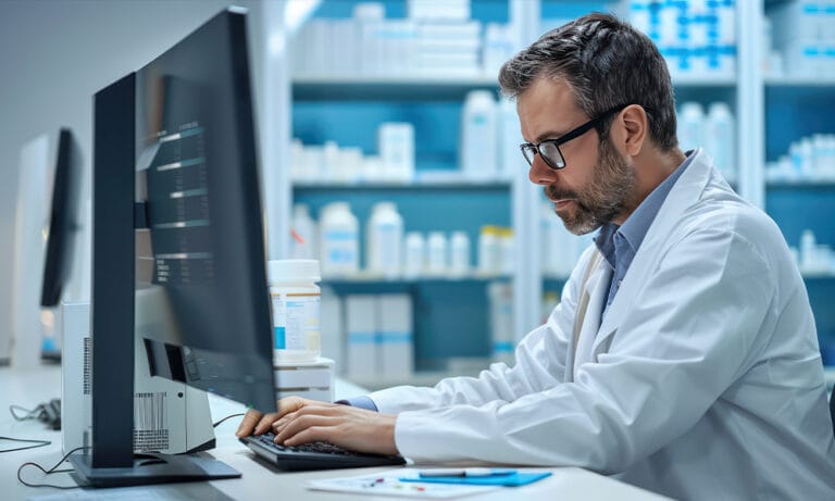 Clinical research professional using an EDC and RTSM system to manage clinical trial data, randomization, and supply workflows.