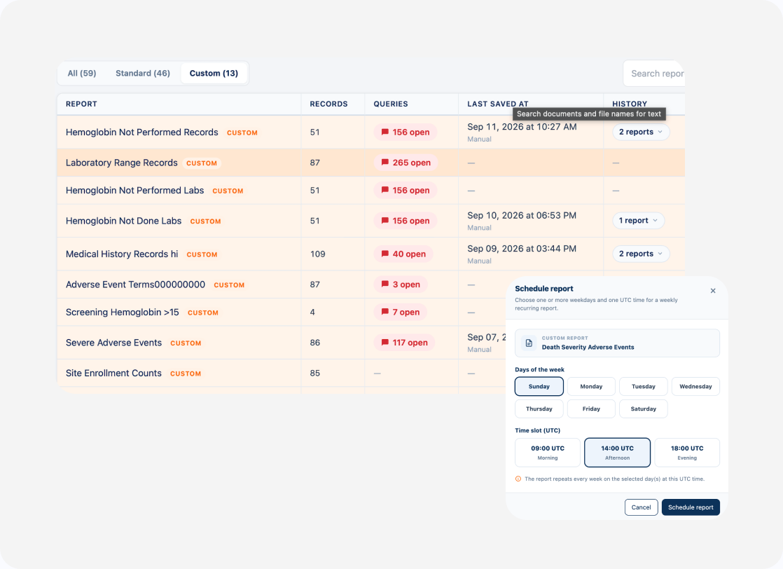 Agentic Assistant custom reports with scheduled report options